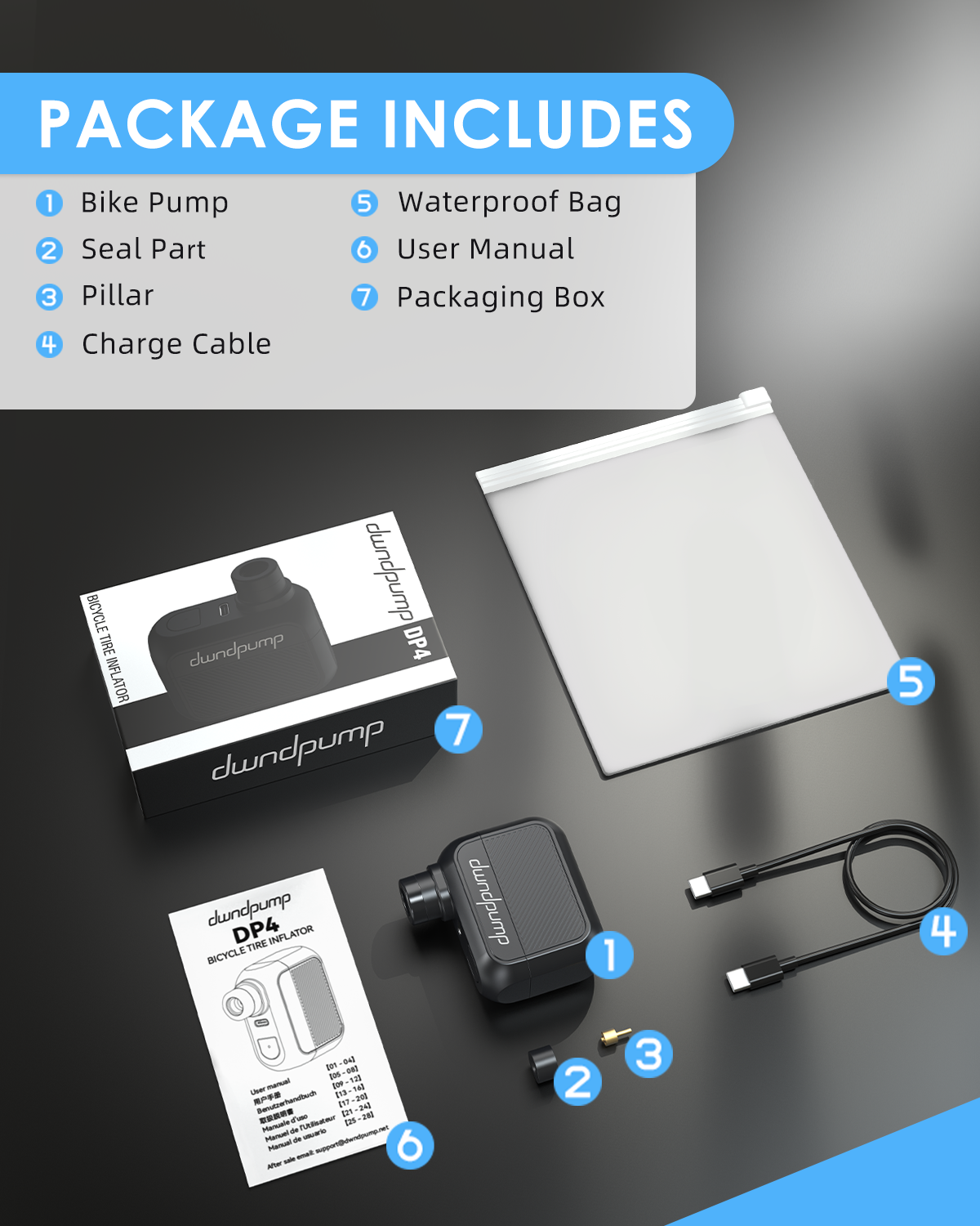 DWNDPUMP BICYCLE TIRE INFLATOR DP4